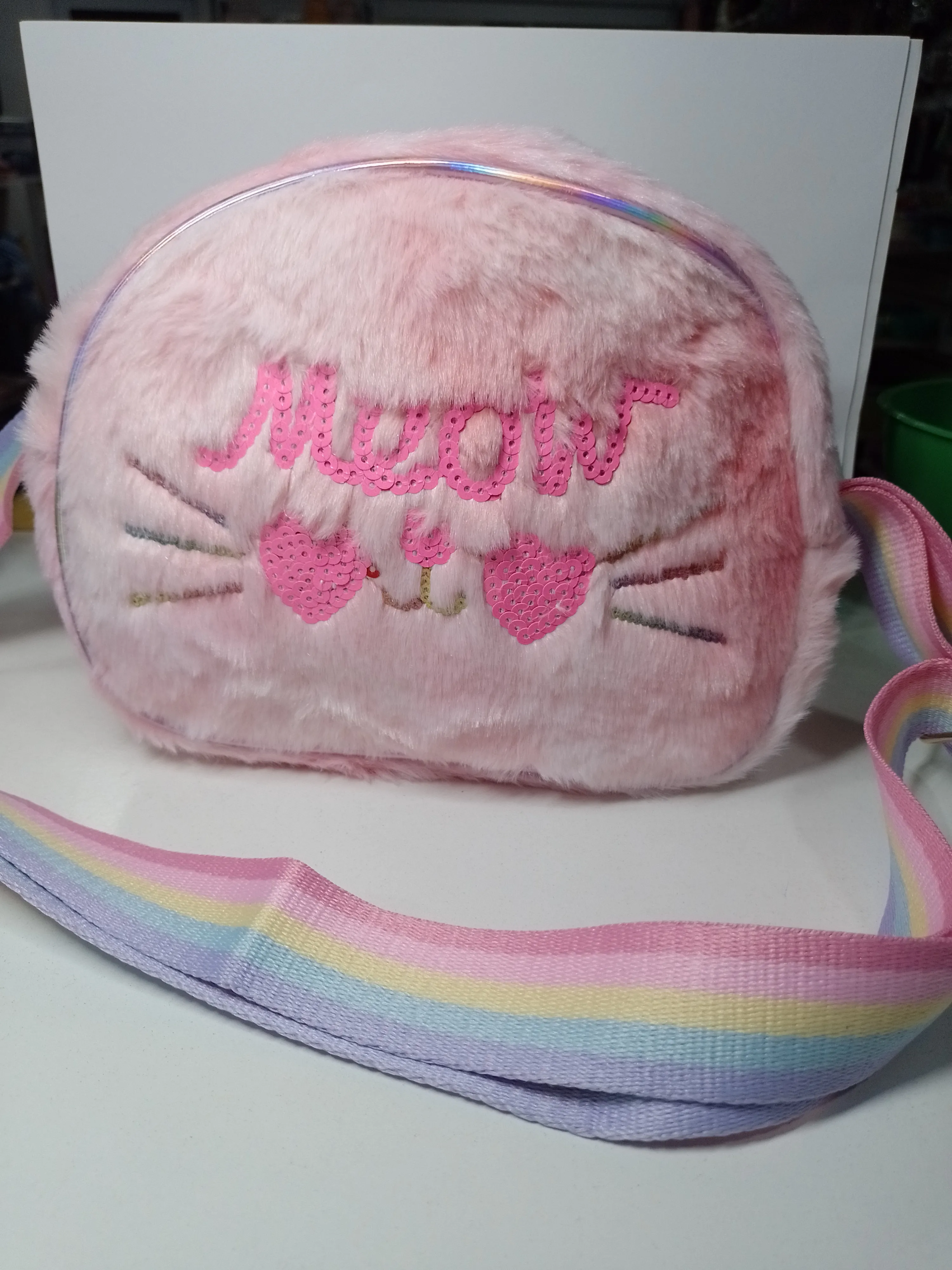 cartera de peluche gatito rosa