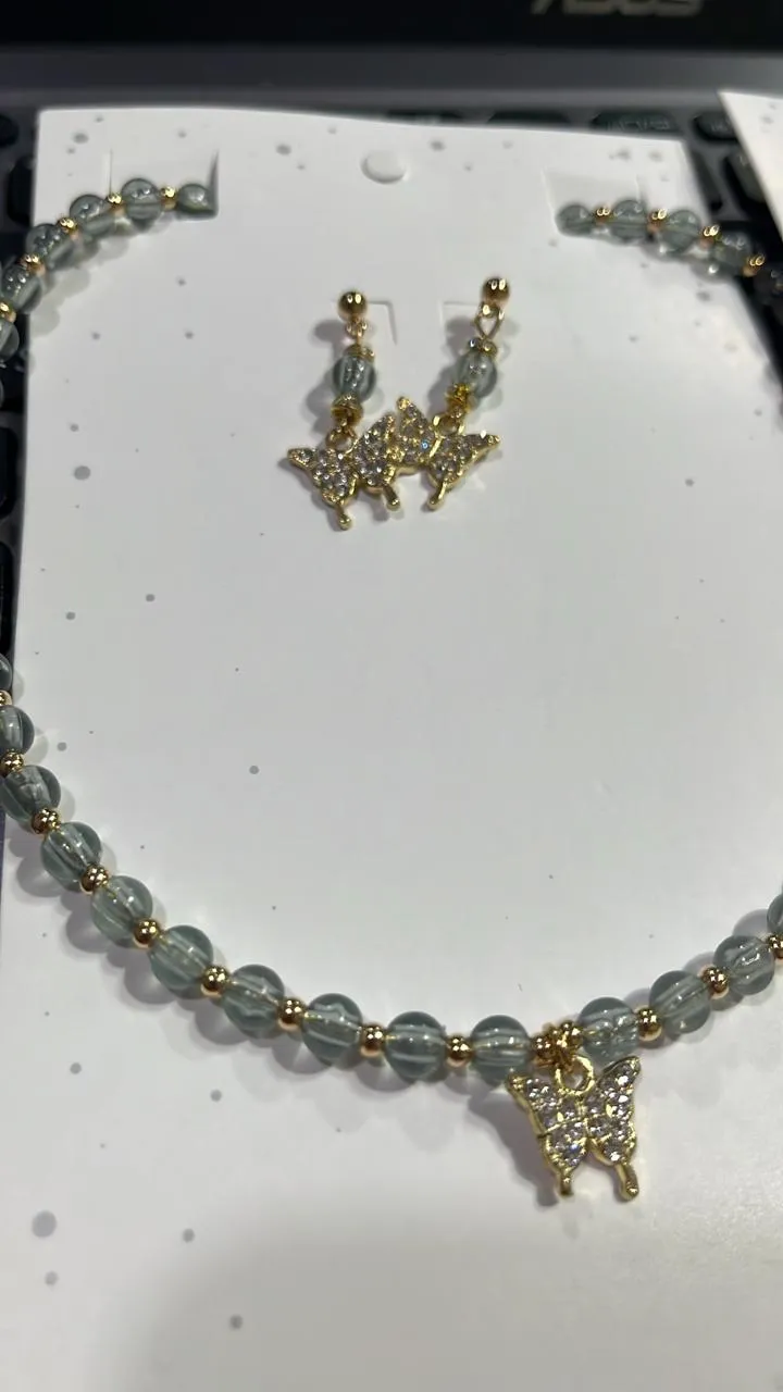 conjunto collar y aros mariposa